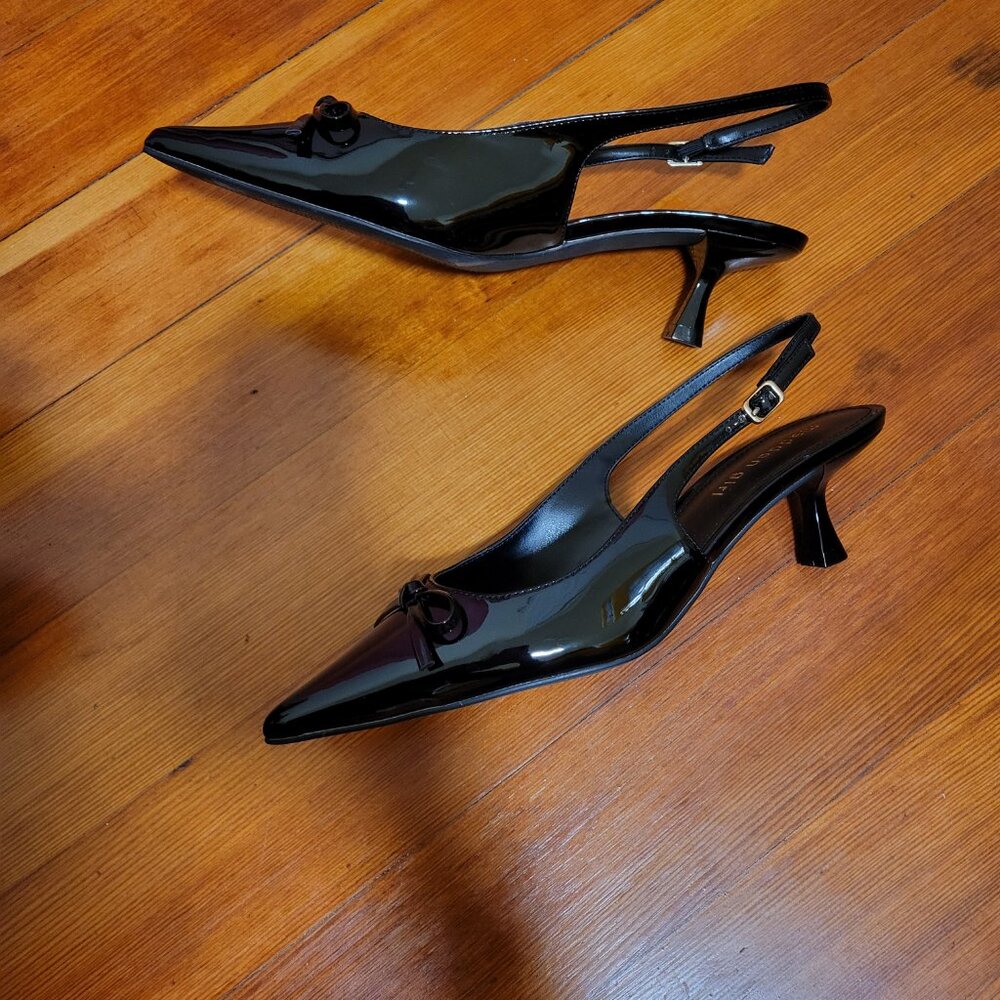 NWOT Steve Madden Black Patent Bow Kitten Heels - Picture 2 of 3